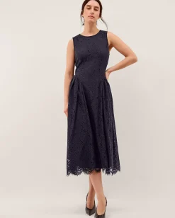 Lydia Sleeveless Lace Midi Dress Blue