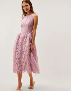 Lydia Sleeveless Lace Midi Dress Pink