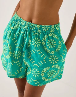 Lyla Floral Embroidered Shorts Blue
