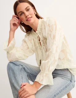 Lyra Sheer Devoré Blouse Ivory