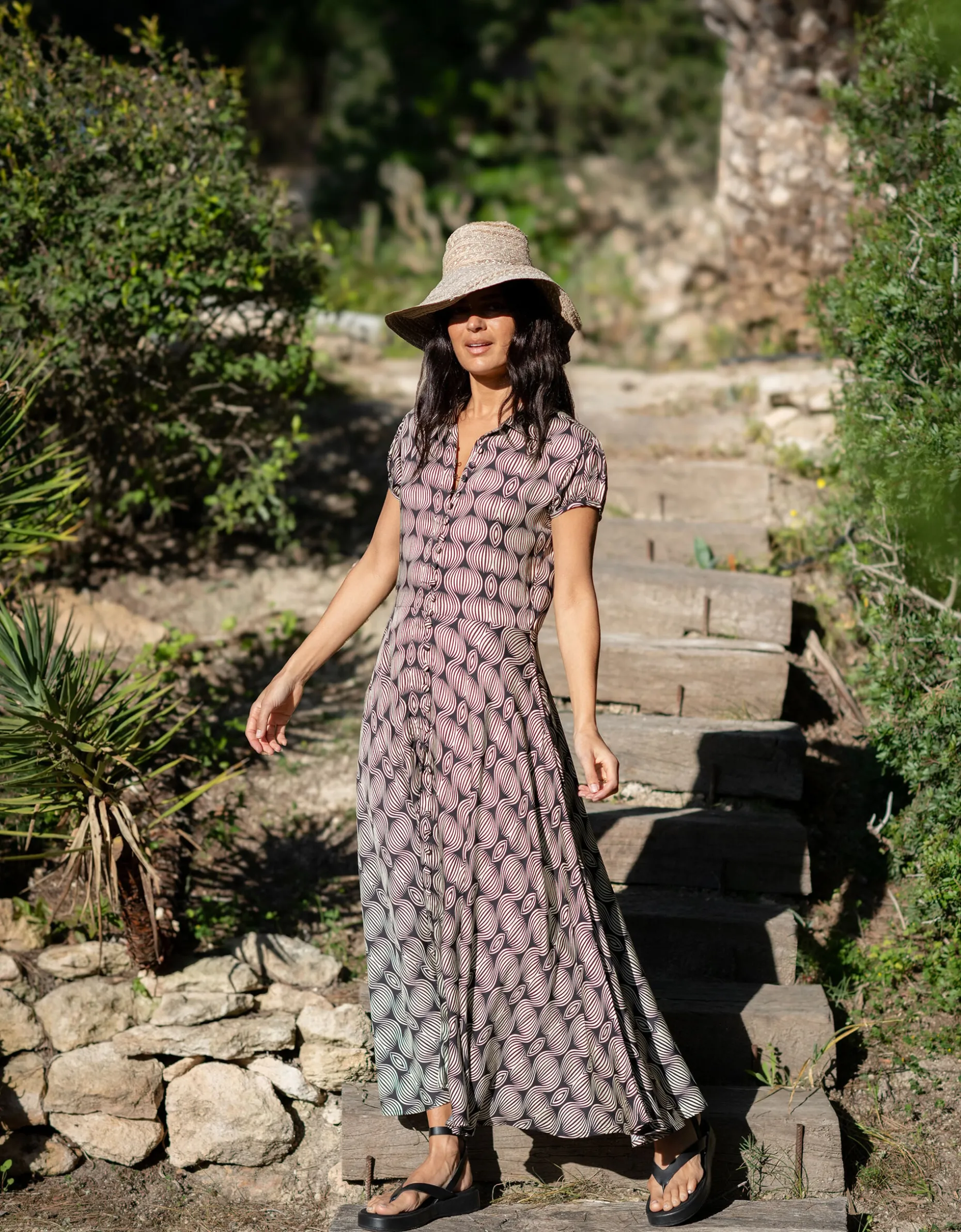Lyrical Sisters Printed Maxi Shirt Dress Black