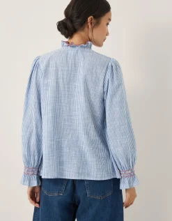 Maeve Ruffle Stripe Shirt Blue
