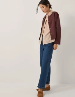 Maeve Ruffle Stripe Shirt Camel