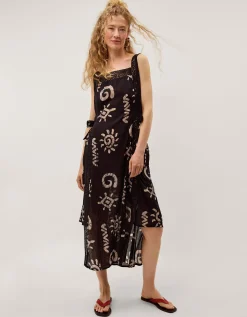 Mafalda Sun Print Lace Midi Dress Black