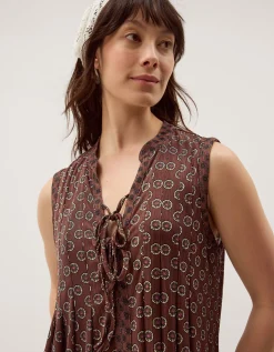 Magdalena Geometric Jersey Top Brown