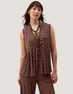 Magdalena Geometric Jersey Top Brown
