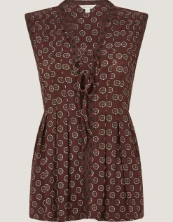 Magdalena Geometric Jersey Top Brown