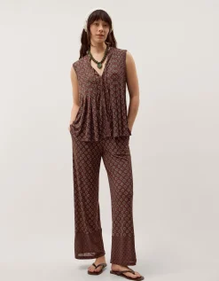 Magdalena Geometric Jersey Top Brown