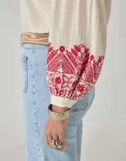 Maison Hotel Antonella Floral Embroidered Blouse Red