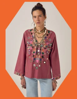 Maison Hotel Asha Mirror Embroidered Top Pink