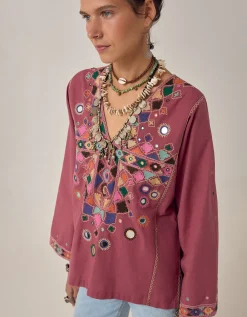 Maison Hotel Asha Mirror Embroidered Top Pink