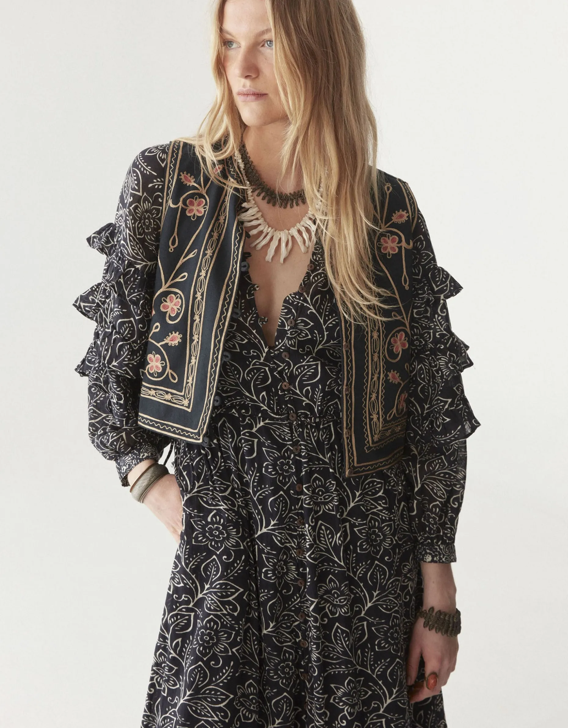 Maison Hotel Carmencita Ruffle Midi dress Black