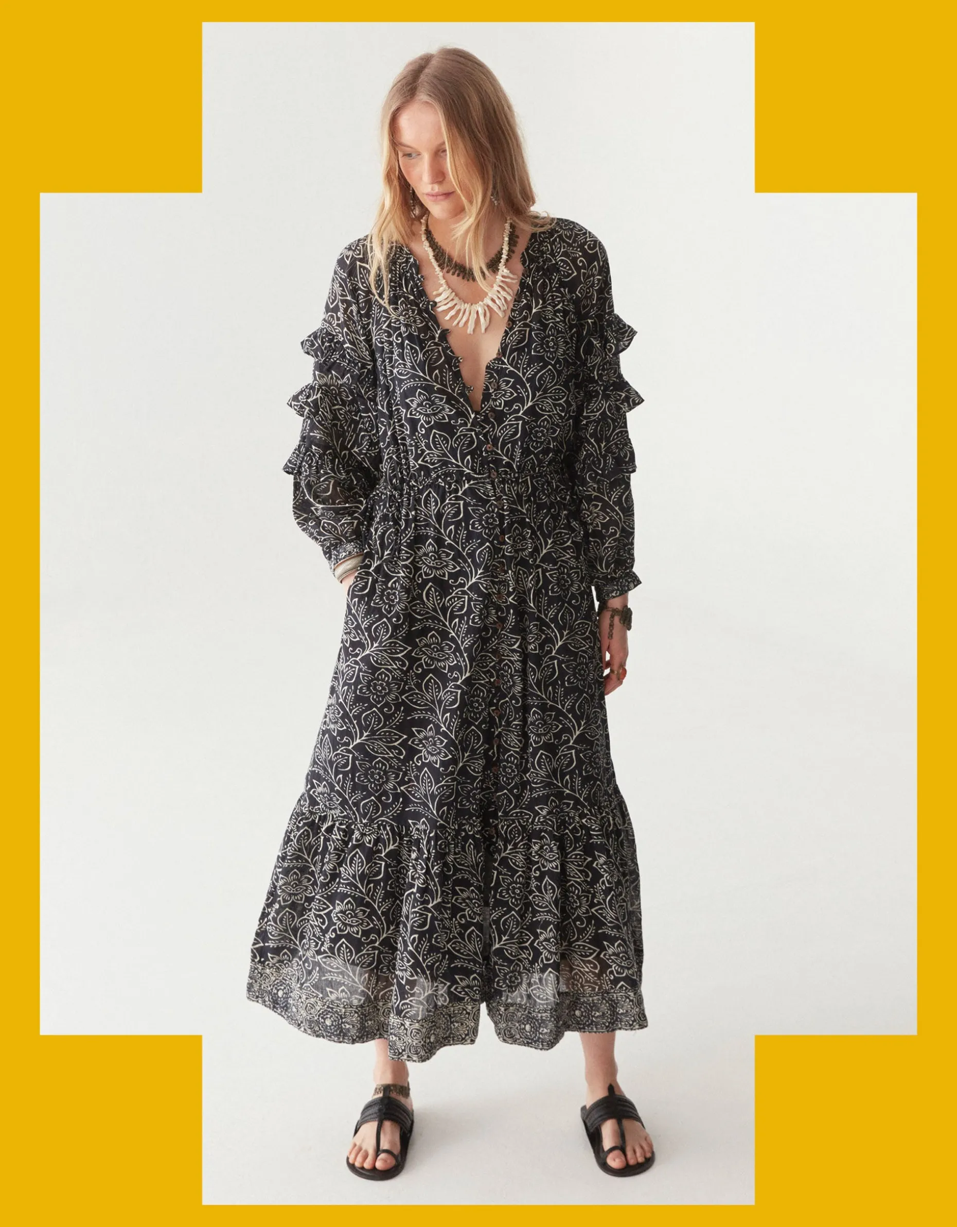 Maison Hotel Carmencita Ruffle Midi dress Black
