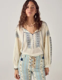Maison Hotel Claudia Embroidered Blouse Blue