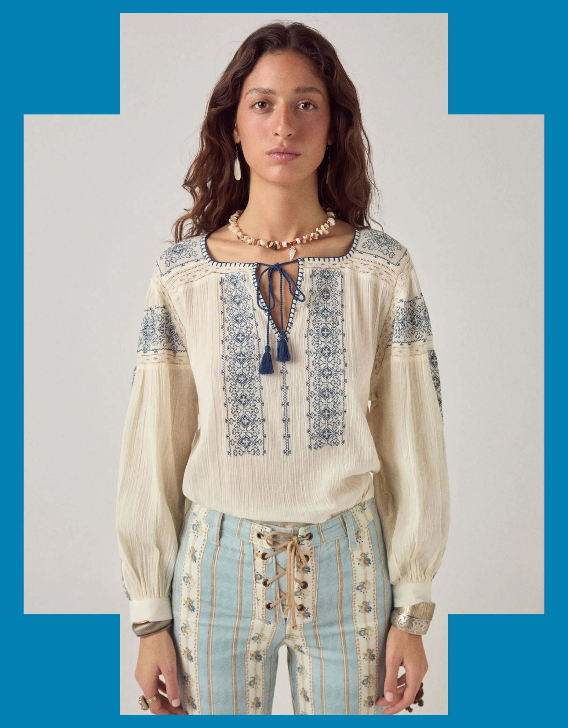 Maison Hotel Claudia Embroidered Blouse Blue