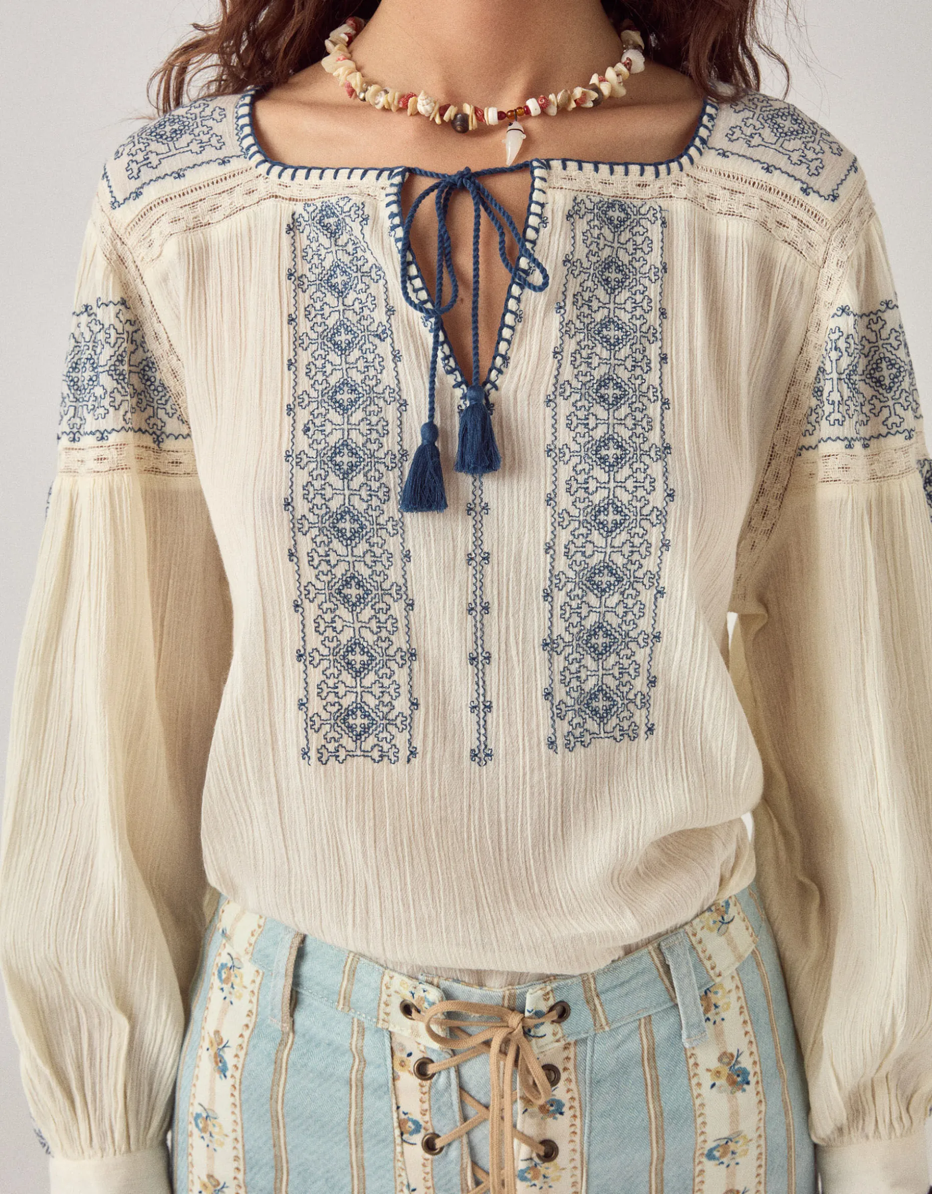 Maison Hotel Claudia Embroidered Blouse Blue