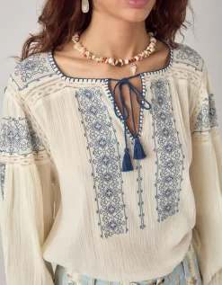 Maison Hotel Claudia Embroidered Blouse Blue