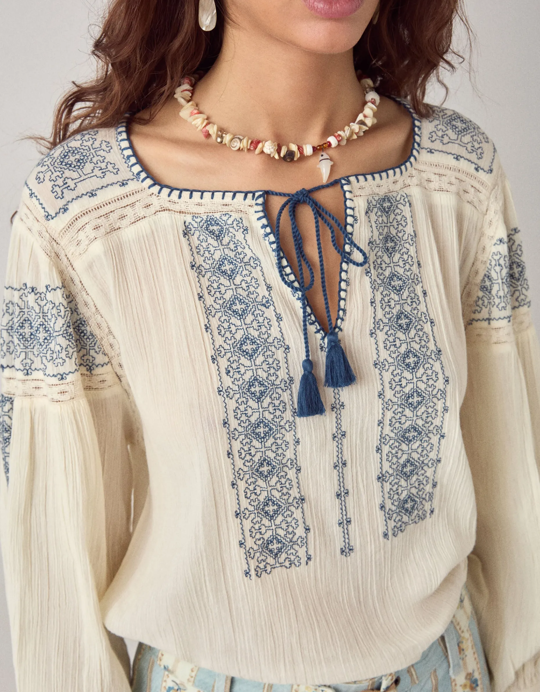 Maison Hotel Claudia Embroidered Blouse Blue