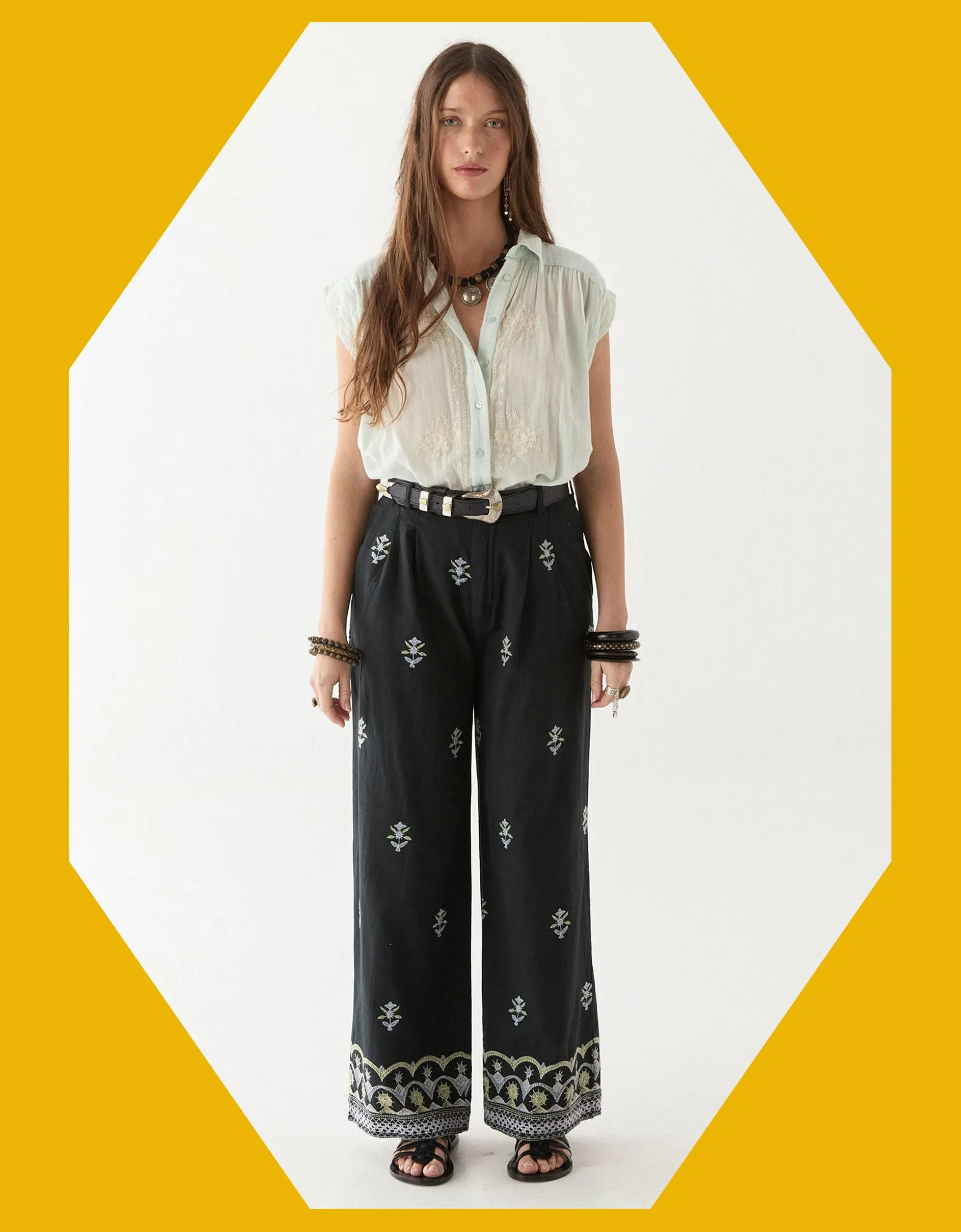 Maison Hotel Lolo Floral Straight-Leg Trousers Black