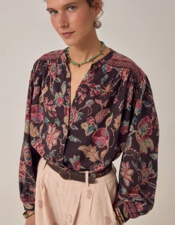 Maison Hotel Luna Paisley Print Blouse Black