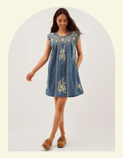 Maison Hotel Sylvie Embroidered Denim Mini Dress Blue