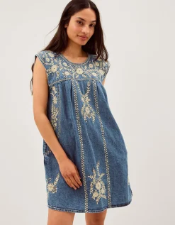 Maison Hotel Sylvie Embroidered Denim Mini Dress Blue