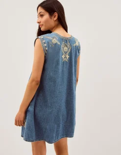 Maison Hotel Sylvie Embroidered Denim Mini Dress Blue