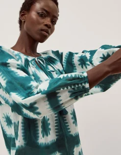Malia Artisanal Print Mini Kaftan Teal