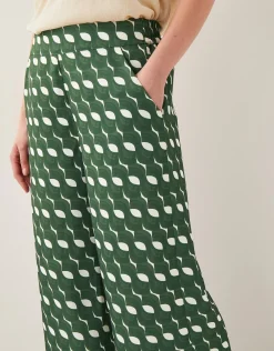 Maren Geometric Print Wide Leg Trousers Green