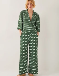 Maren Geometric Print Wide Leg Trousers Green