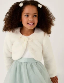 Marie Bow Faux Fur Shrug Ivory