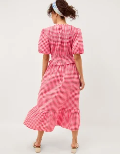 Mel Puff Sleeve Gingham Midi Dress Red