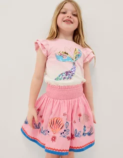 Mermaid & Shell Embellished Skirt Pink