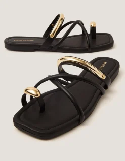 Metal Detail Toe Strap Sandals Black