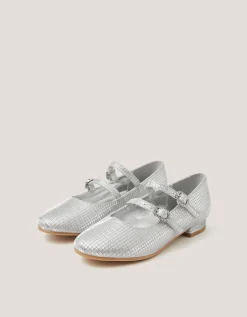 Metallic Double Strap Flats Silver