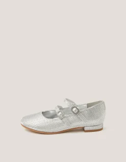 Metallic Double Strap Flats Silver