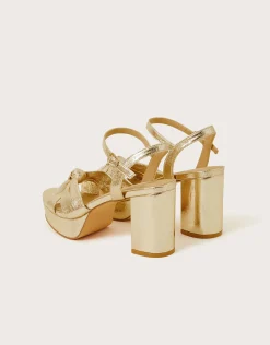 Metallic Twist Knot Platform Heels Gold