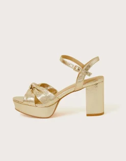 Metallic Twist Knot Platform Heels Gold