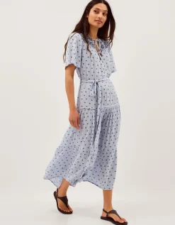 Mia Embroidered Print Midi Dress Blue