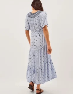 Mia Embroidered Print Midi Dress Blue