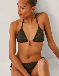 Mia Glitter Triangle Bikini Top Black