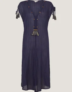 Mia Tassel Stripe Midi Kaftan Blue