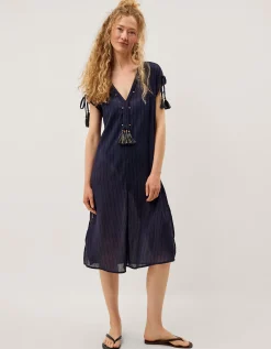Mia Tassel Stripe Midi Kaftan Blue
