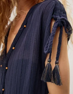 Mia Tassel Stripe Midi Kaftan Blue