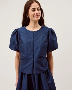 Mila Puff Sleeve Bow Jacket Blue