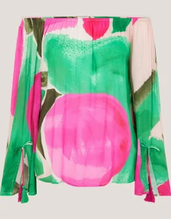 Miley Colour Block Bardot Top Green