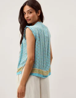 Millie Print Frill Top Blue