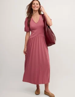 Mindy Pleated Jersey Midi Dress Pink
