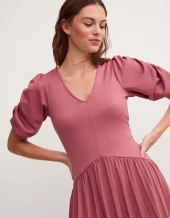 Mindy Pleated Jersey Midi Dress Pink