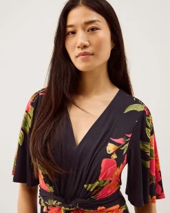 Moana Floral Print Jersey Midi Dress Blue